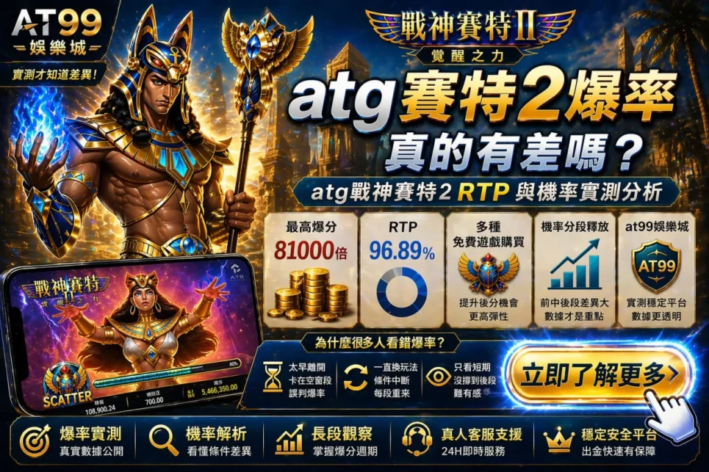 atg賽特2爆率與rtp實測分析畫面，展示AT99娛樂城數據與玩法差異